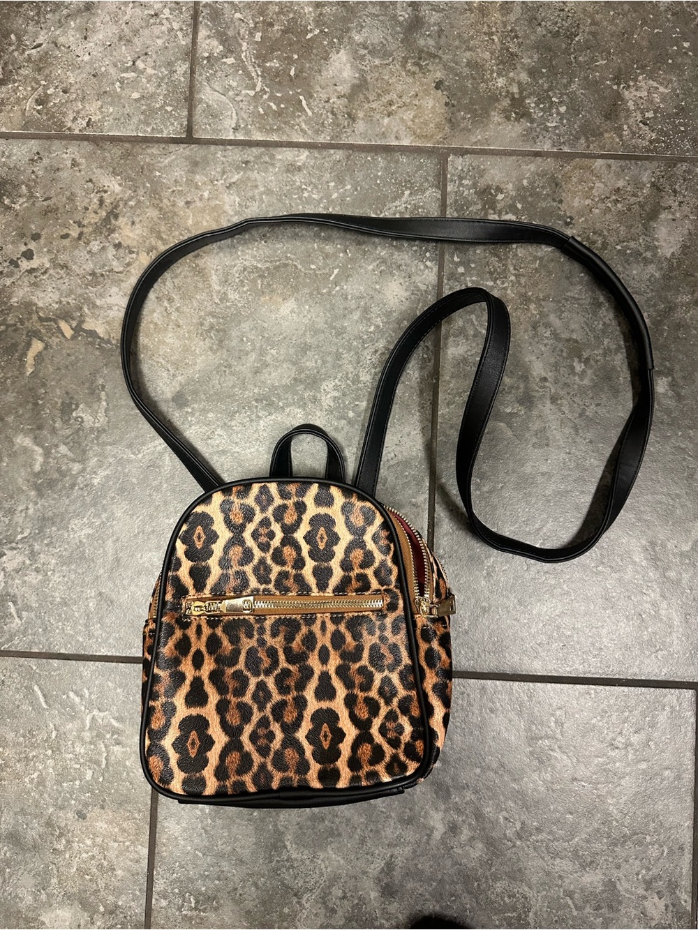 Leopard Print Mini Backpack - Black Trim